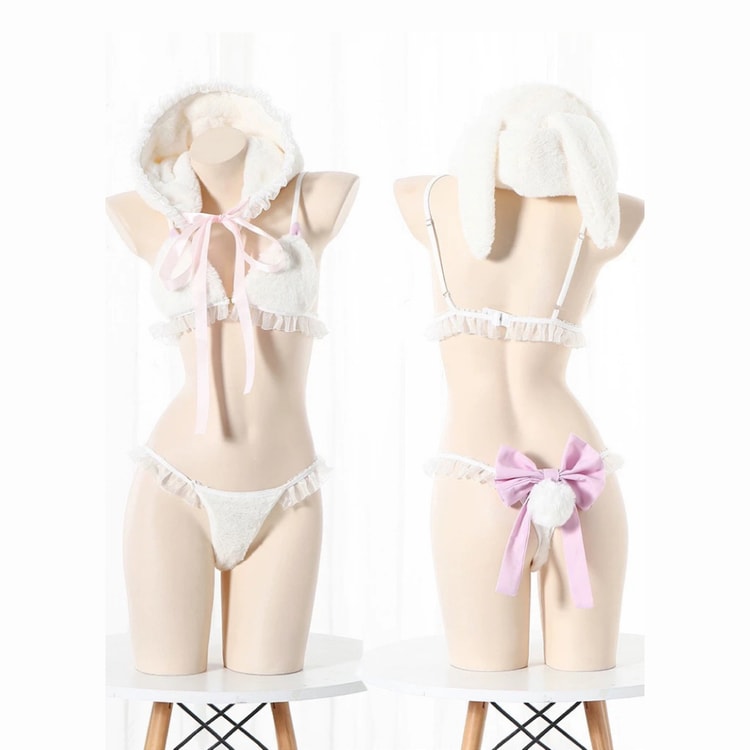 Bella's Fantasy Bella's Fantasy Sexy Lingerie Cute Playboy Maid Costume  Lingerie Set 6 Pcs White One Size - Yami.com