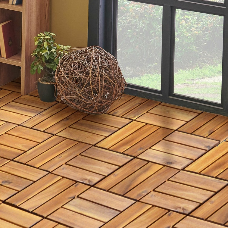 27 Pieces 12 X 12 Inch Acacia Wood Interlocking Patio Deck Tile 6