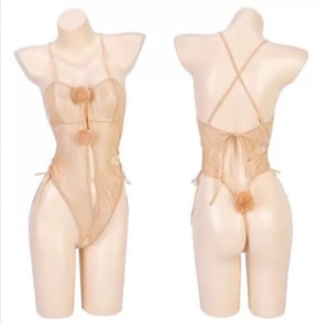 Women Mermaid Shinny Bunny Sexy Lingerie Bodysuit Cosplay Open Back Gold One Size