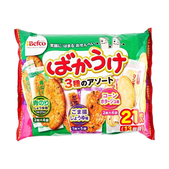 焼きせんべい詰め合わせ、海苔醤油+ごま醤油+コーンチャウダー味、4.44オンス