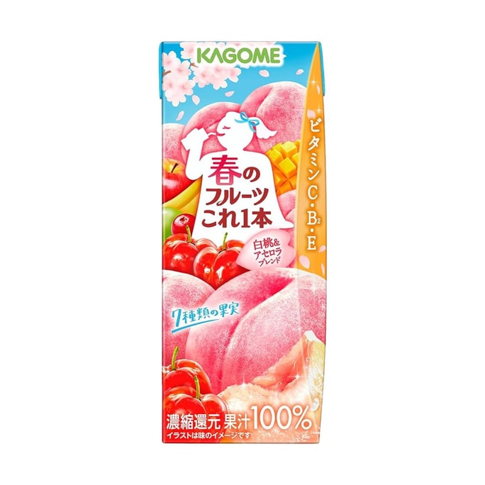 日本KAGOME可果美 白桃櫻桃口味混合果汁 200ml【春季限定】【富含維生素C、B2、E】