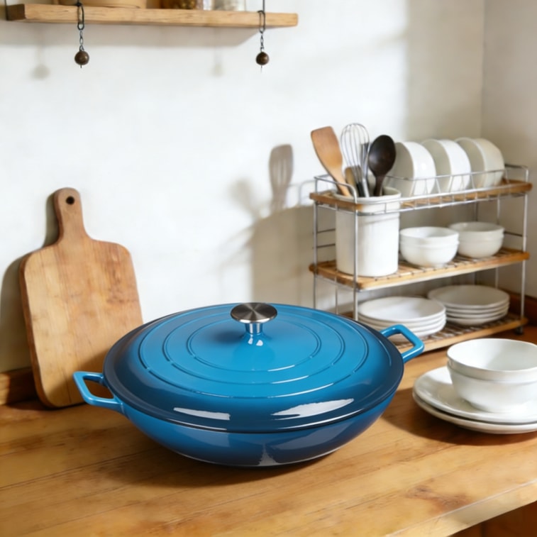 美国 西纳蒙 【厨房必备】铸铁珐琅锅海鲜锅31cm (3.5QT) 渐变蓝 家用多功能焖烧煮炖煲锅海鲜妈咪锅 天然微压 细煮慢炖 锁水入味 不挑炉灶 可进烤箱&洗碗机 9