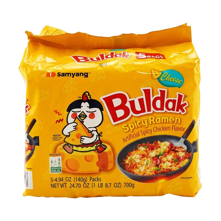 Korean Buldak Noodles Stir-Fried Ramen - Hot Chicken Flavor with Cheese, 5 Pack* 4.93 oz【Trending on TikTok】 4