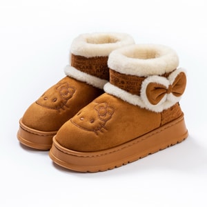 [중국 직배송] FOXTAIL 산리오 따뜻한 가족용 스노우 부츠, 여성용 면화 신발, 홈웨어, 실내 따뜻함, 가을/겨울 - 헬로 키티, 사이즈 40-41(내부 길이 24cm), 1켤레