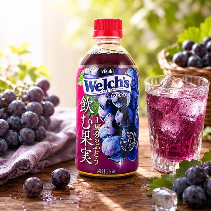 日本ASAHI朝日 WELCH'S威士 25%濃郁紫葡萄汁果汁飲料 470ml【整串葡萄果實榨取 夏日冰鎮消暑解膩】
