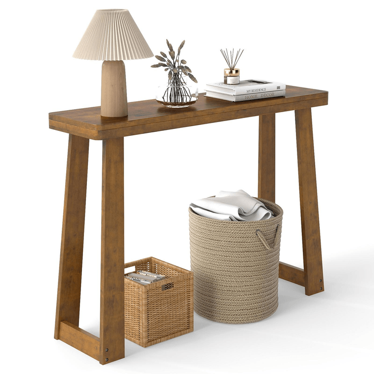 43 Inch Narrow Entryway Table With Thick Tabletop And Stable Base-Walnut Solid Rubber Wood Console Table 3