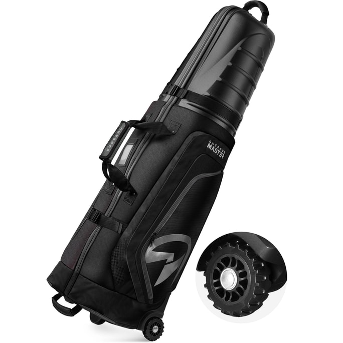OutdoorMaster高爾夫旅行包 帶輪子 硬外殼 保護球桿 重量輕 便攜帶--黑色