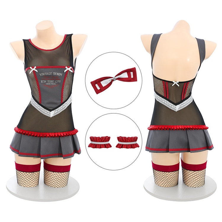 Active cheerleading American sweetheart patchwork see-through uniform set sexy  lingerie 1 piece sexy pure desire free to