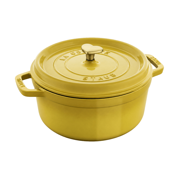[Yami Exclusive] Round Dutch Oven Enamel-Coated Cast-Iron Citron 4QT×1 + Heart Shaped Knob Light Gold 1 pcs×1 7