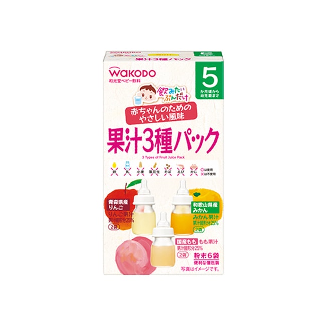 WAKODO Baby No Added Vitamin Peach Apple Orange Juice Drink Powder May + 6 Bags
