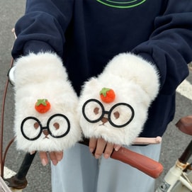 【中国直邮】 HSPM 卡通毛绒半指翻盖手套新款情侣冬季加厚学生骑行防寒保暖棉手套 翻盖手套-白色眼镜喵F 1个