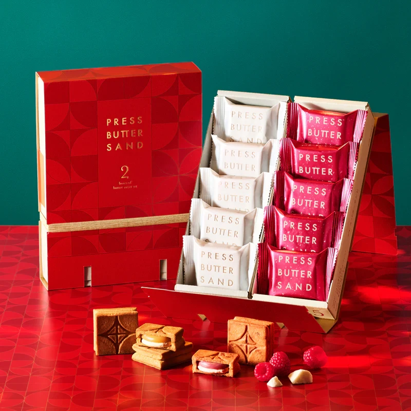 【日本直邮】 日本 press butter sand 超人气网红饼干 两种口味黄油夹心饼干组合装 原味x树莓白巧克力 2盒装