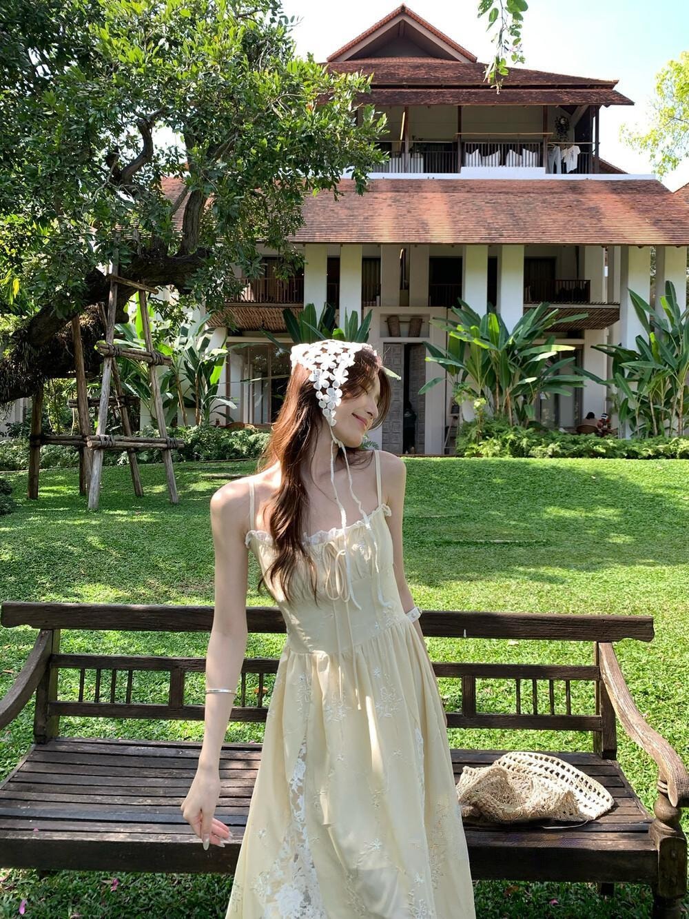 【加拿大直邮】 加拿大 SCENARIO 奶油花园少女蕾丝长裙 S-M码 黄色 米黄色 M