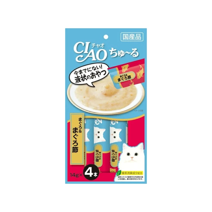 【日本直邮】INABA 伊纳宝 CIAO 猫零食 啾噜柔软肉酱 补水肉泥猫条 金枪鱼+金枪鱼节 14g*4