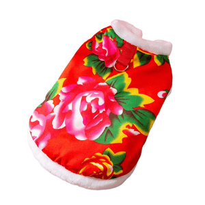 [中国直送] ヒッピー犬子犬服 小型犬ペット服 秋冬 お祝い ​​北東 花柄 綿パッド入りジャケット サイズM (5-8ポンド) 42*30cm*1枚