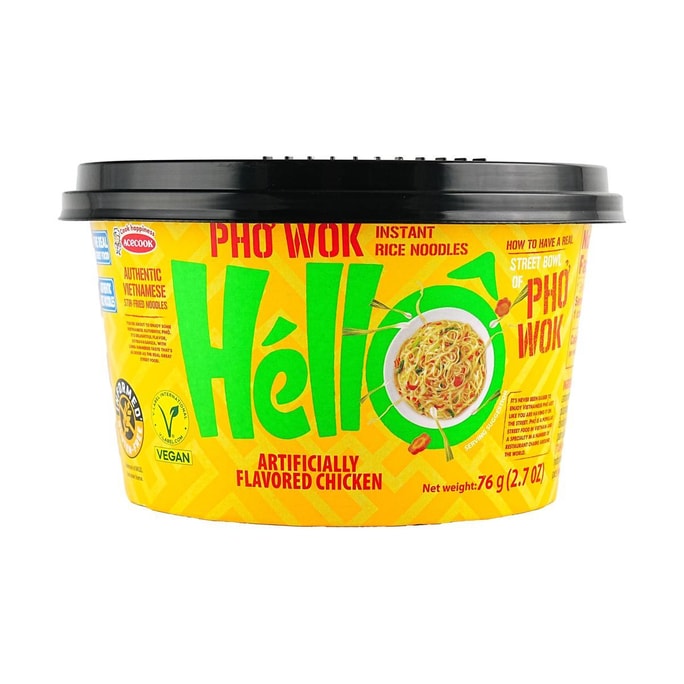  Hello Bowl Pho Wok Instant Rice Noodles , Artificially Chicken Flavor , 2.7 oz