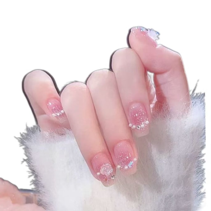 False Long Nails Fake Nails Pink Rose Color 1 Box Each Box Contain 22-24 Pcs With Tools