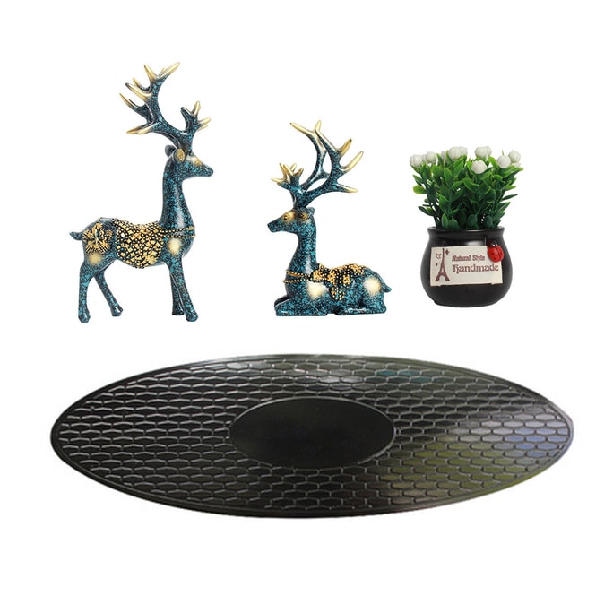 Car Ornaments Cute Deer Resin Crafts Table Decoration Deers+Flower+Mat All 1 set