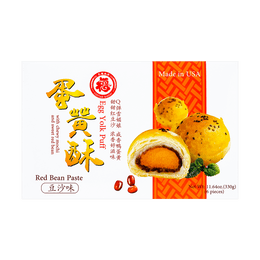 Egg Yolk Puffs - with Chewy Mochi & Sweet Red Bean Paste, 6 Pieces, 11.64oz