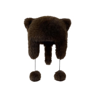 【中國直郵】 HSPM 新款冬季毛絨可愛卡通保暖防寒護耳帽 1個 巧克力色 F