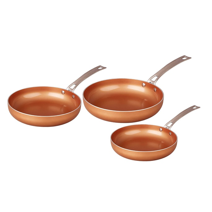 3 Piece Ceramic Coated -Copper- Frying Pan Cookware Set 2017 BESTSELLER (Induction Compatible)