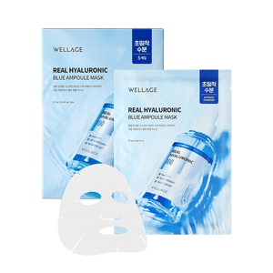 Real Hyaluronic Blue Ampoule Mask Pack, 5sheets/box - 100% pure Hyaluronic Acid, Deep Hydration, Non-sticky, Non-greasy