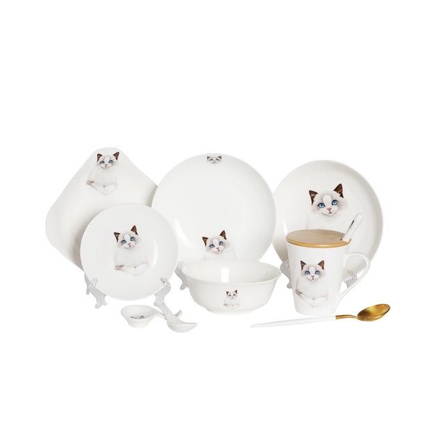 商品详情 - Petorama陶瓷宠物肖像印花餐具11件套装-布偶 - image  0
