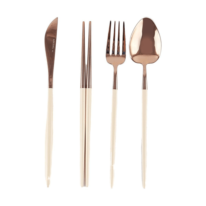 마리벨 커트러리 4P세트 스푼 포크 나이프 젓가락, 크림 화이트