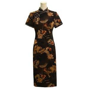 New Chinese style high-end qipao women's summer coffee color XS size