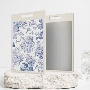 Blue and White Porcelain-Style Stainless Steel Cutting Board — Antibacterial, Mold-Resistant, Double-Sided, Extra-Thick Kitchen Chopping Board for Home Use One Unit