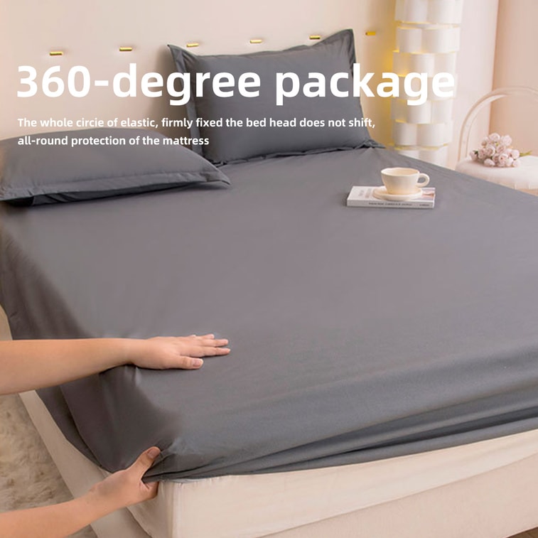 New Solid Color Skin-Friendly Brushed Waterproof Fitted Sheet, Light Gray King Size, 198×203cm, 30cm Height 6