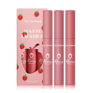 3-piece Strawberry Set, Velvet Matte Lip Gloss Lipstick, Color Girl Non-sticky, 3 pieces/box