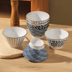 Kawashimaya Japanese Rice Bowl Retro Rice Hat Bowl Mixed Colors Set of 4