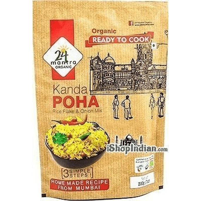 印度 24 Mantra Organic Kanda Poha(米片和洋蔥混合物)- 即食,5.35 盎司包裝