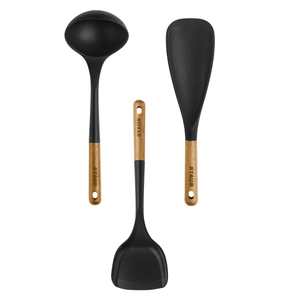 Silicone With Wood Handle Cooking Utensil Sets 3-pc / Matte Black