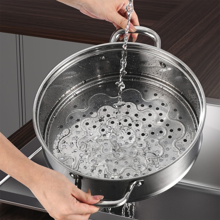 Double Layers Stainless Steel Steamer with Glass Lid 28cm 7