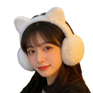 [中国直送] HSPM かわいい猫耳ぬいぐるみイヤーマフ レディース 冬用学生用サイクリングイヤーマフ 防風・防寒 オフホワイト 1個