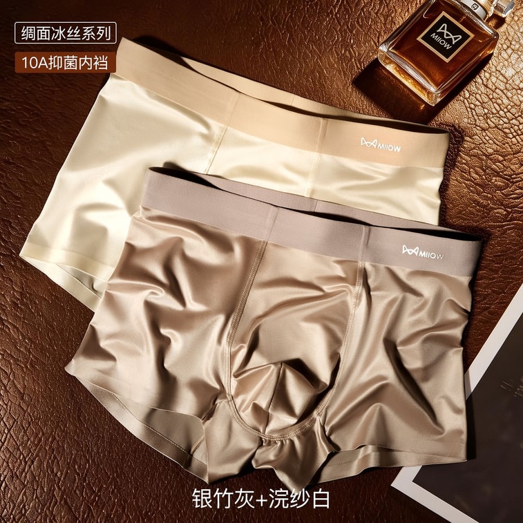 [중국 직배송] 마오런 남성 속옷, 아이스 실크 통기성 항균 여름 고급 새틴 소재 얇고 루즈한 4부 반바지, 오리지널 컬러 (4개입) 1팩 6