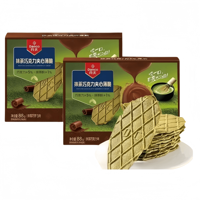 【中国直邮】 丹夫 抹茶チョコレートサンド クリスピーワッフルビスケット 88g*2箱