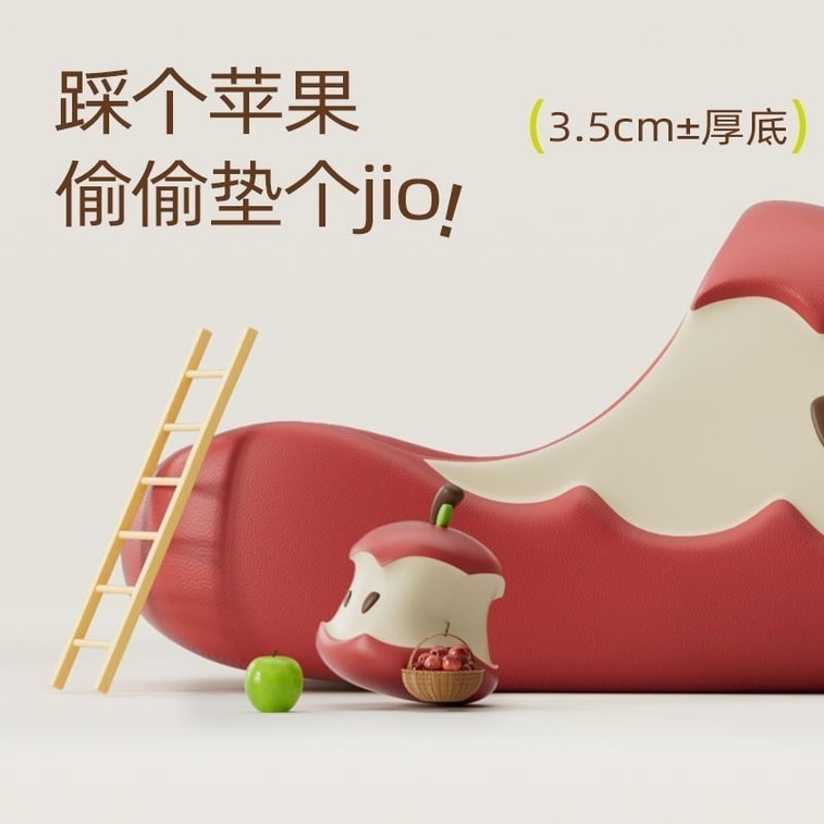 Thick Apple Shaped Slippers【3.5cm Higher】 Soled Creative Slippers Stylish Versatile Unisex Anti-slip Bathing Odor Proof Beach Slippers Summer Outdoor Slippers SIZE 38-39 Red Color 3