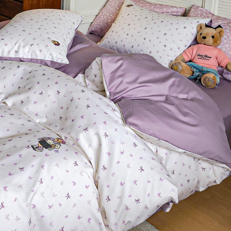 TEENIE WEENIE 小熊花园碎花床品套件 淡紫 1.8m 床单四件套被套 200×230cm 3