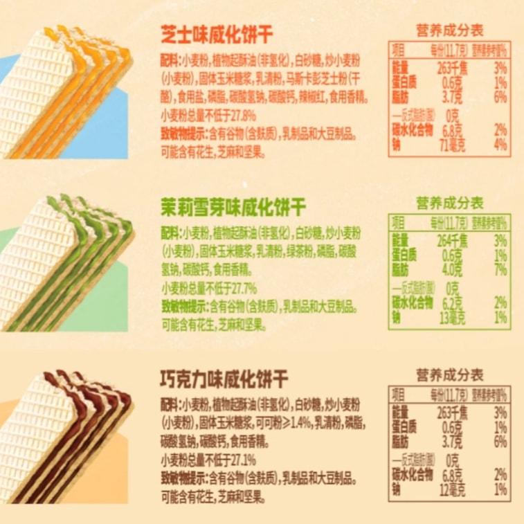 【中國直郵】 雀巢中國 脆脆鯊威化餅乾混合口味 花生味 牛奶味 巧克力味 抹茶味 半熟芝士口味 黑芝麻味 6種口味隨機發 12.5g*20條 4