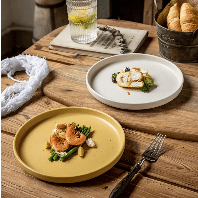 Ancient 8.5-inch ceramic plate steak plate Spaghetti plate Western plate Yellow  1Piece 3