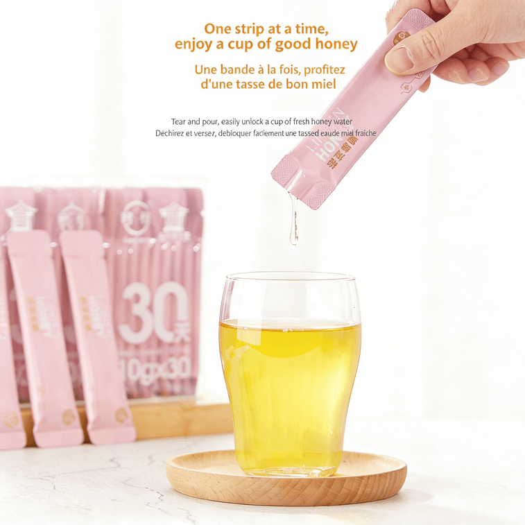 【Livraison directe du Canada】 Junxiang Miel de tilleul Miel pur naturel sauvage 300g (10gX 30p) pour le thé de l'après-midi, les infusions, les boissons, l'assaisonnement du miel ! Peut être utilisé pour les boissons, la cuisine, la pâtisserie, ou consommé directement, emballage individuel pratique pour le bureau et la maison. Cadeau de fête. 8