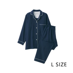 【日本直邮】 日本 MUJI 无印良品 无印良品 女士双层纱布长袖睡衣套装 舒适亲肤 透气柔软 深藏青色 L码 1套