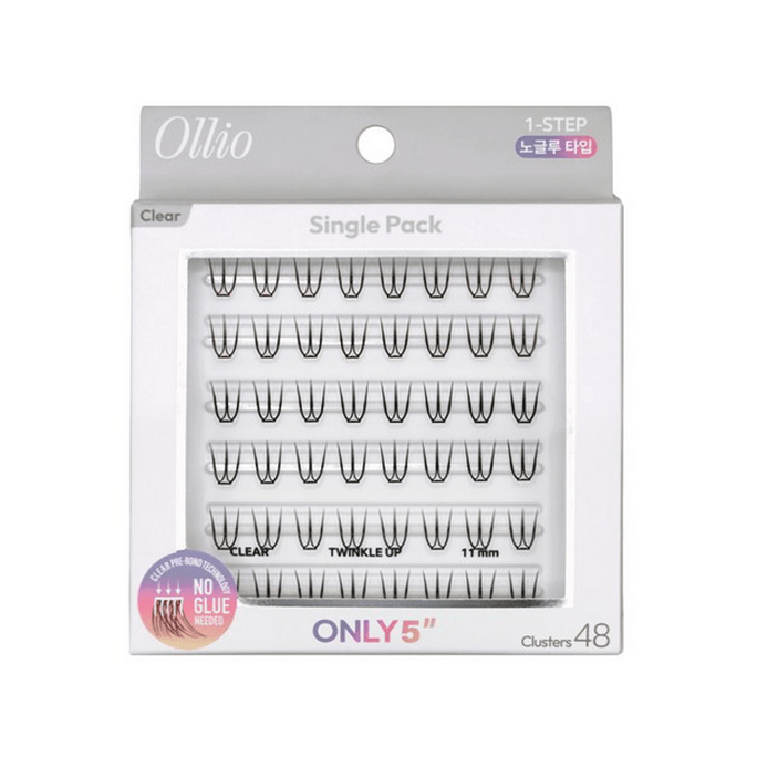 【韓国直郵】 韓国 Ollio グルーフリー人工まつげ 超特大シングルパックプラス クリア、ショート 10mm