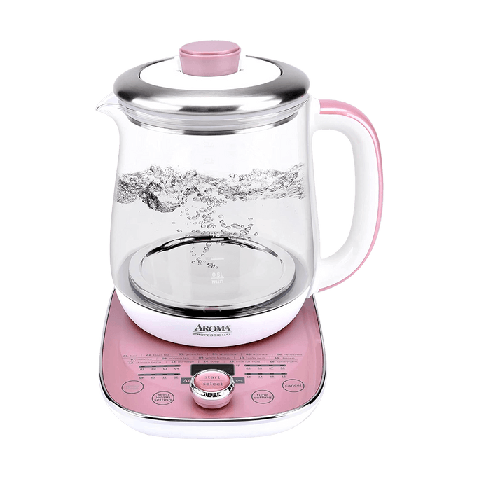 【Low Price Guarantee】Multi Function Glass Electric Water Kettle Healthy Tea Kettle Delay Timer, 1.5L, AWK-701, Rose Gold