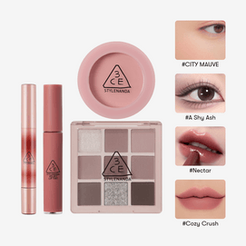 Full Makeup Set, Nine-grid Eyeshadow, Blush, Lipstick, Gift Set【#A Shy Ash+ #Nectar+#Cozy Crush+#City Mauve】