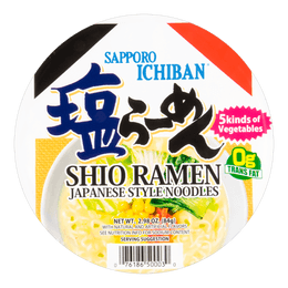 Japanese-Style Shio Ramen - Salty Instant Noodles with Vegetables, 2.98oz