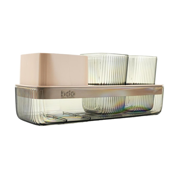 BDO 牙杯牙刷置物架 洗漱杯套装 电动牙刷架牙膏收纳架漱口杯子 透明黑/浅咖 15